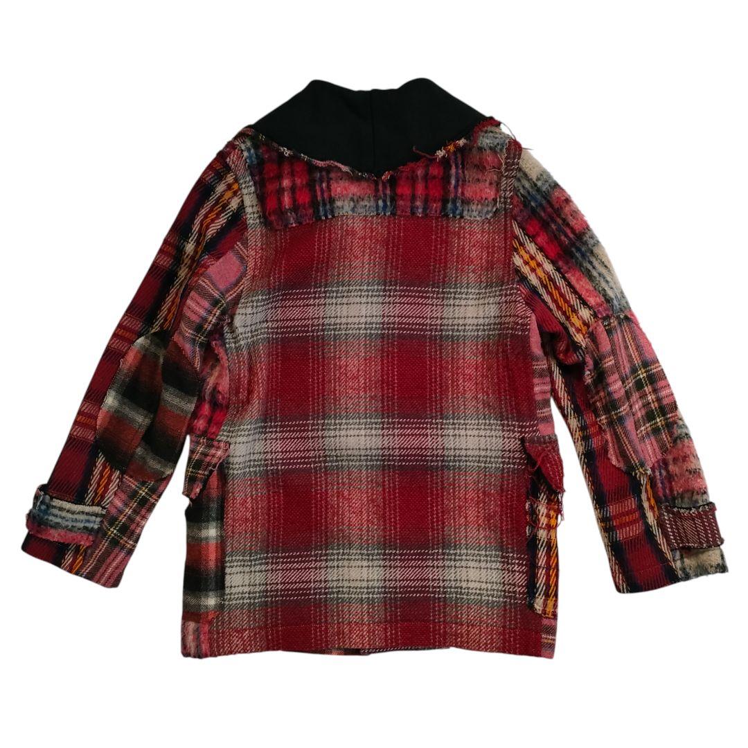 【NOZOMI ISHIGURO】チェック柄パッチワークダッフルコート(Red)