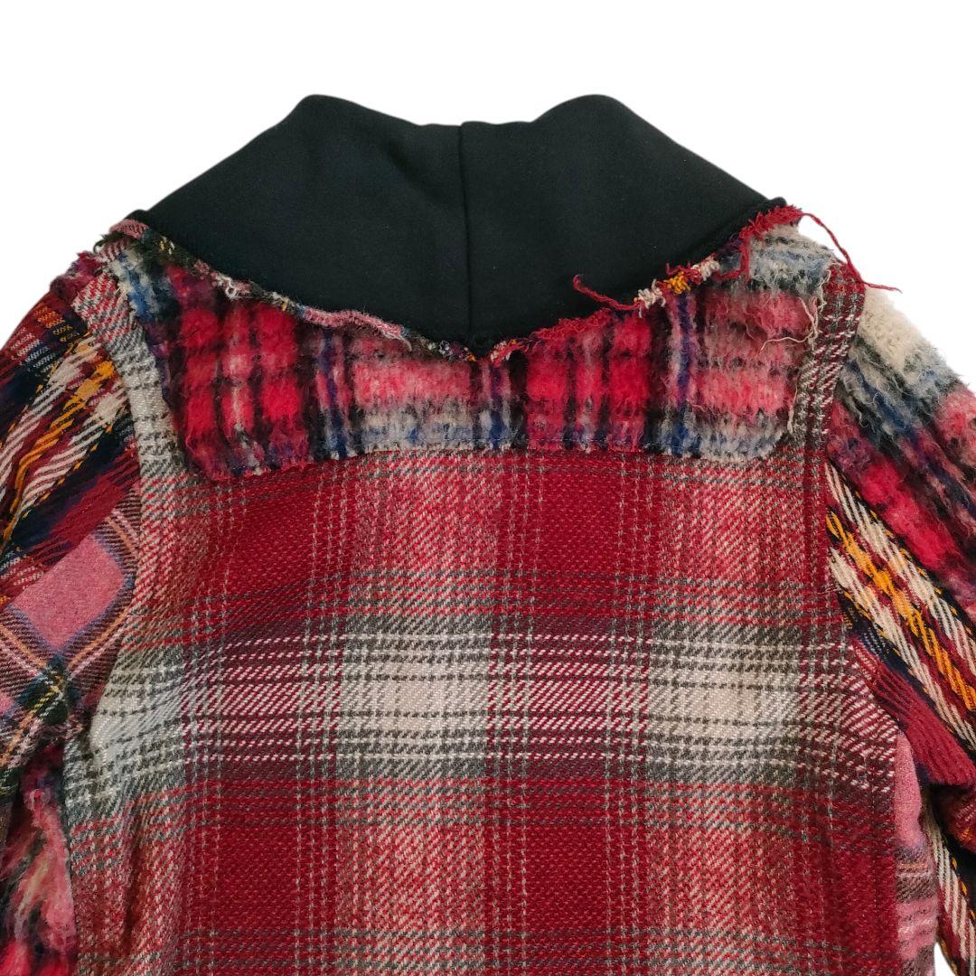 【NOZOMI ISHIGURO】チェック柄パッチワークダッフルコート(Red)