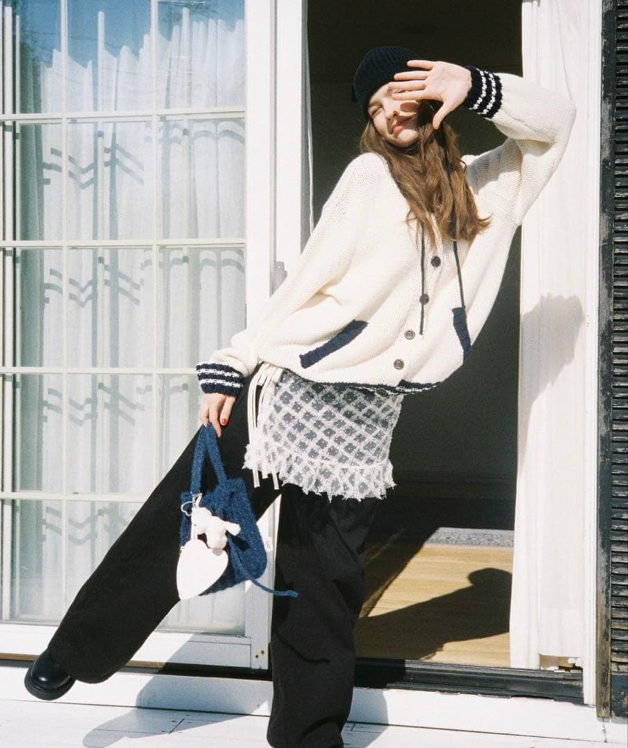 Marine color knit cardigan アリソンブラウン