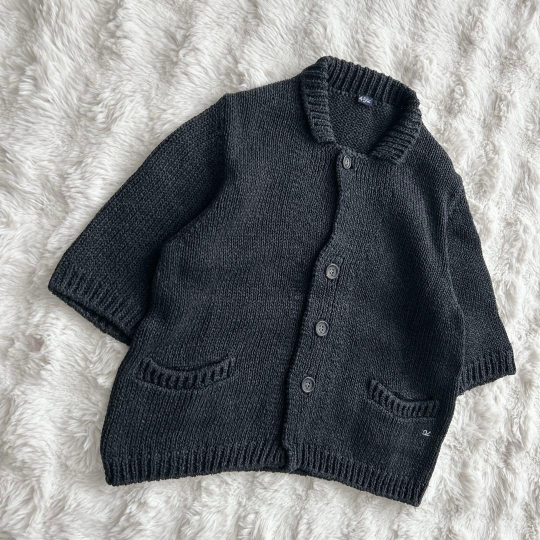 45R★コットン　半袖　カーディガン　羽織り　ロゴ刺繍　ブラック　Lサイズ