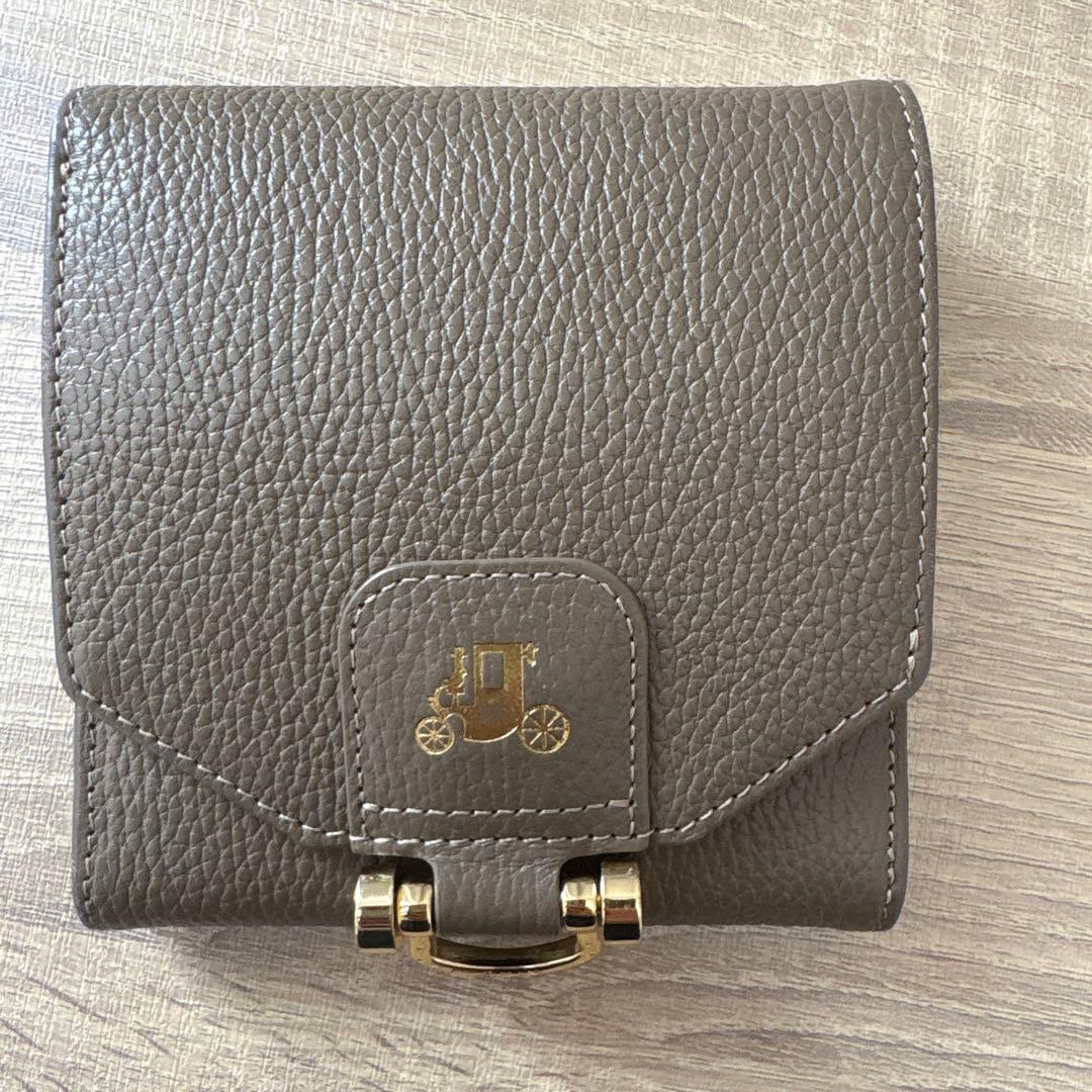 ブラウン レザー 二つ折り財布 ゴールド金具