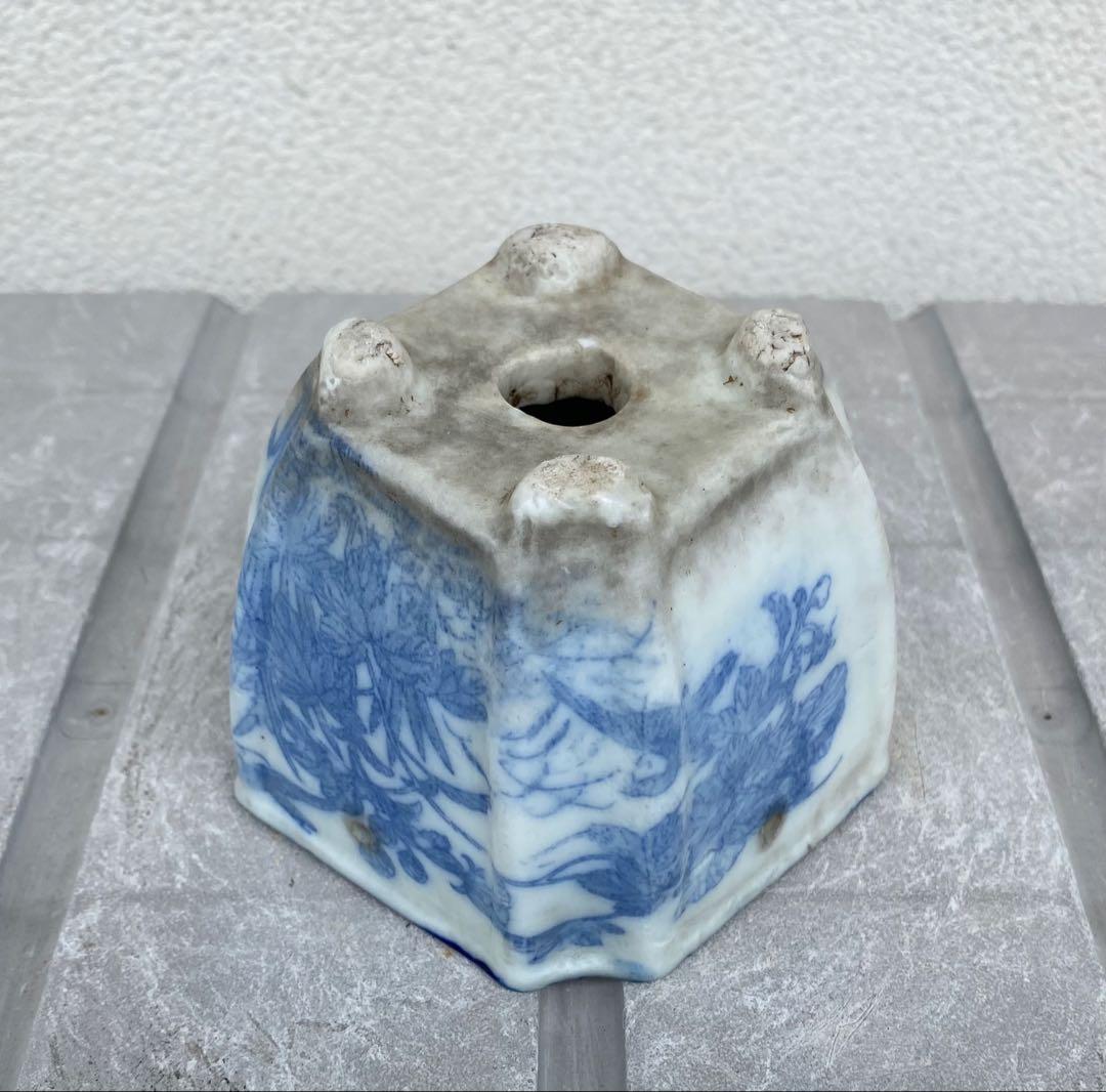 希少 瀬戸焼 染付け 菱形 骨董 盆栽鉢 盆栽 植木鉢
