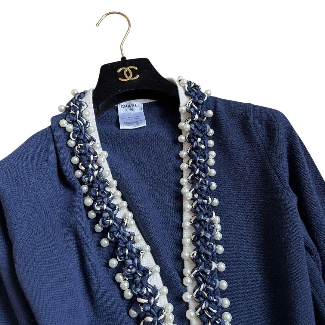 極美品 CHANEL シャネル カシミヤ100% パール カーディガン 3