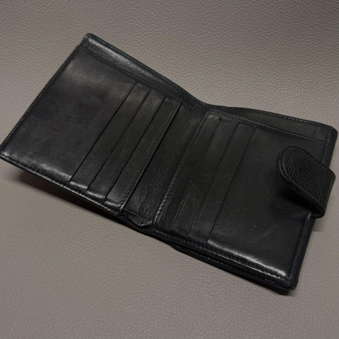 CHANEL ブラック 二つ折り財布 キャビアスキン