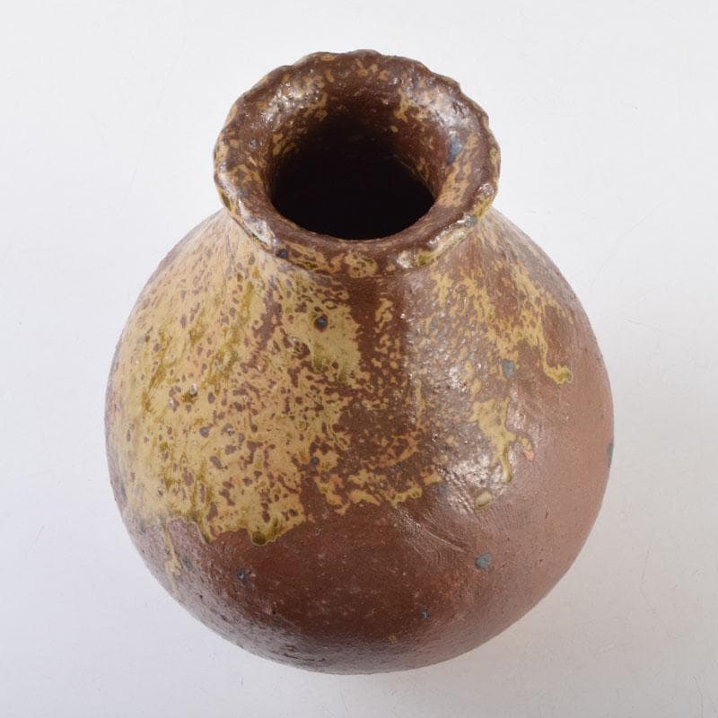 常滑焼　澤田重治作　ヨリコ造り　壷　共布共箱　C　8748A