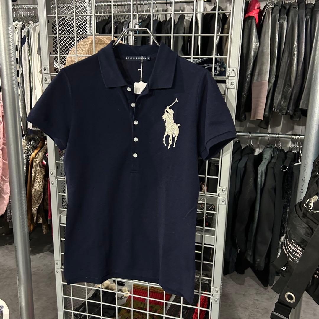 ラルフローレン　ビーズポロシャツ　ビックポニー　Y2K 刺繍　polo ネイビー
