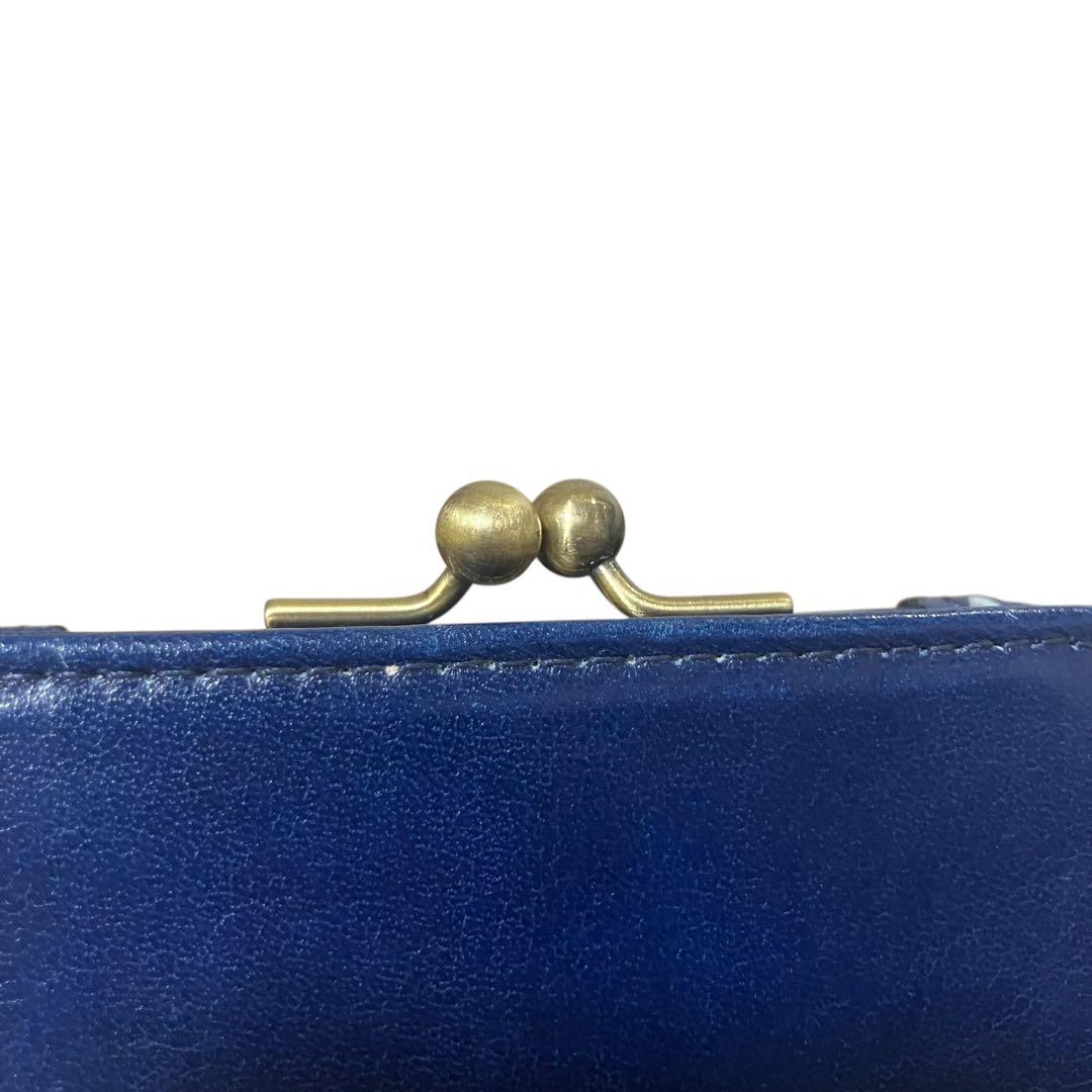 極美品✨蝶モチーフ がま口 三つ折り財布 アナスイ ネイビー レザー 花柄 ミニ