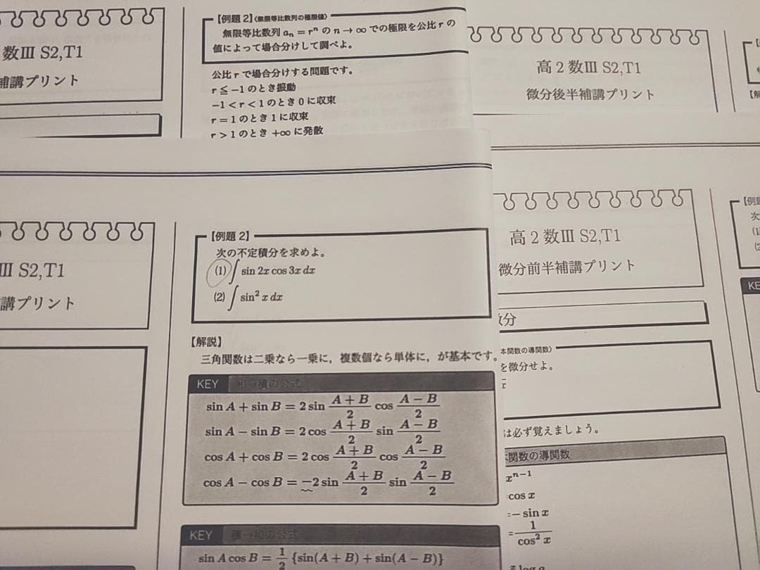 鉄緑会の青木先生による高2数学Ⅲ補講プリント集フルセット　駿台　河合塾　東進
