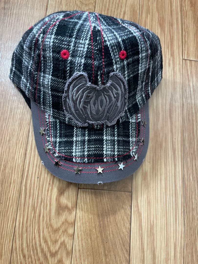 帽子 ecmelodi GREY PLAID STAR STUDDED HAT