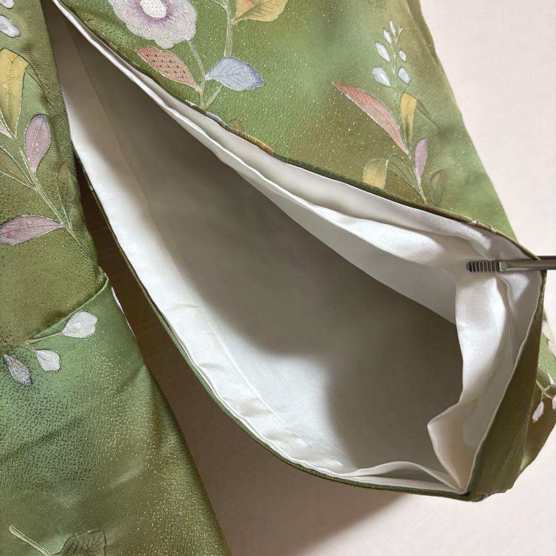 【汕頭刺繍】 金通 キラキラ！ 小振袖 花模様 袷 広衿 身丈約163.5cm