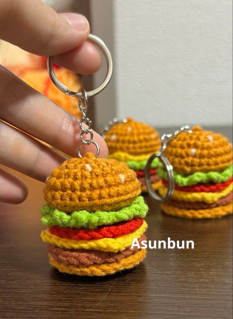 [10点セット] あみぐるみ　ハンバーガーのキーホルダー