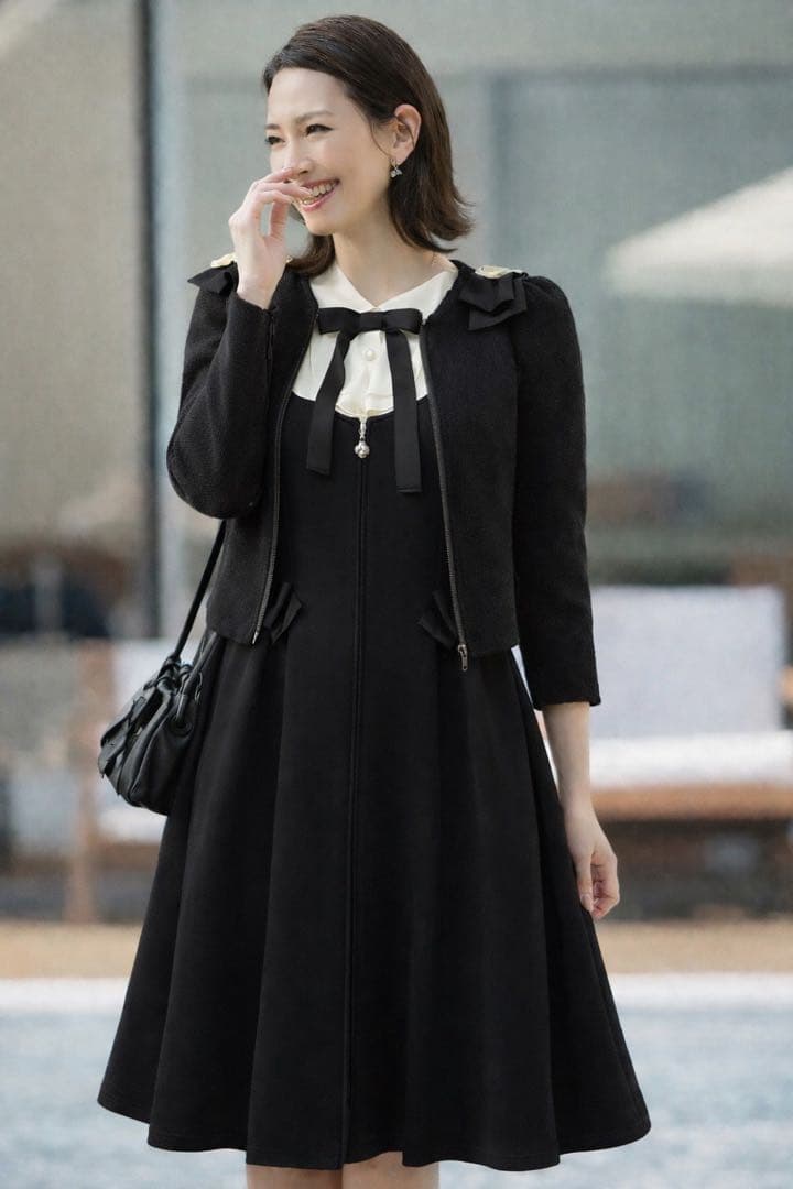 M’S GRACY ジャンパースカート 黒38 フレア リボン 上品