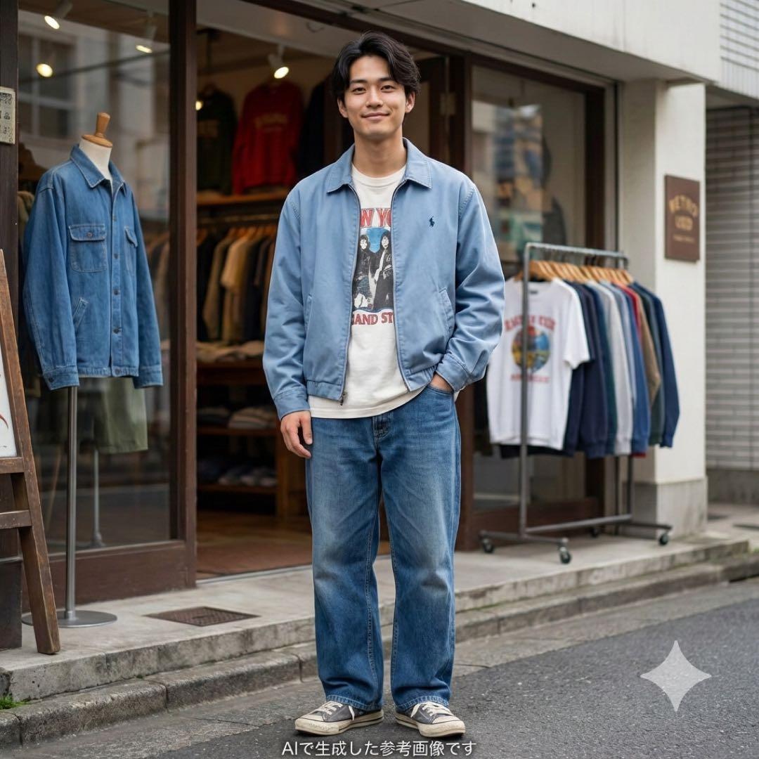 ポロラルフローレン スイングトップ 90s 三角タグ L ライトブルー フェード