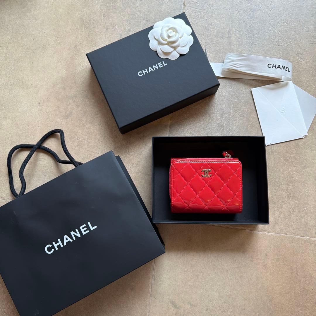m♡様用 CHANEL★シャネル★パテント★三つ折り財布★コーラルピンク