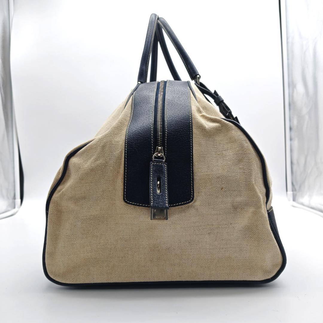 希少 PRADA ボストンバッグ 三角ロゴ キャンバス×レザー 南京錠 鍵付き