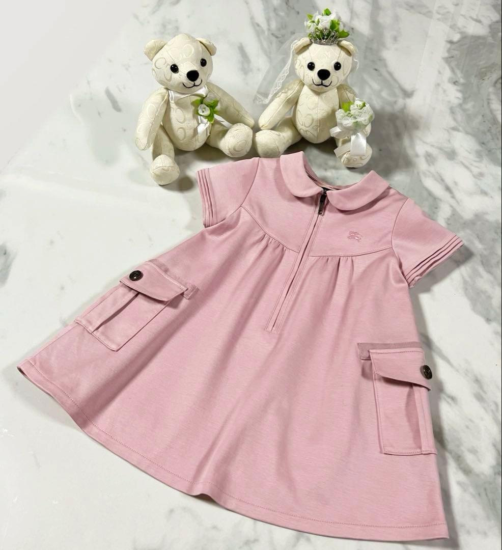 《極美品》BURBERRY(80cm)ピンク光沢フォーマル ワンピース 結婚式