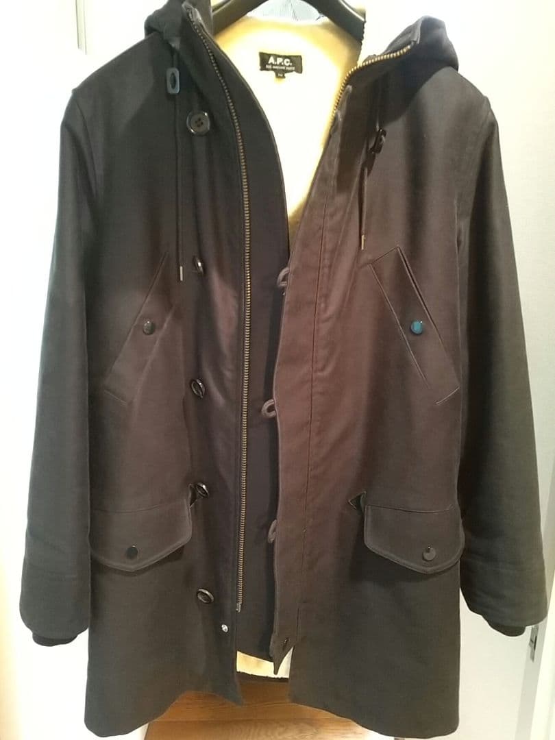APC フード付きボアモッズコート ネイビー（紺色）