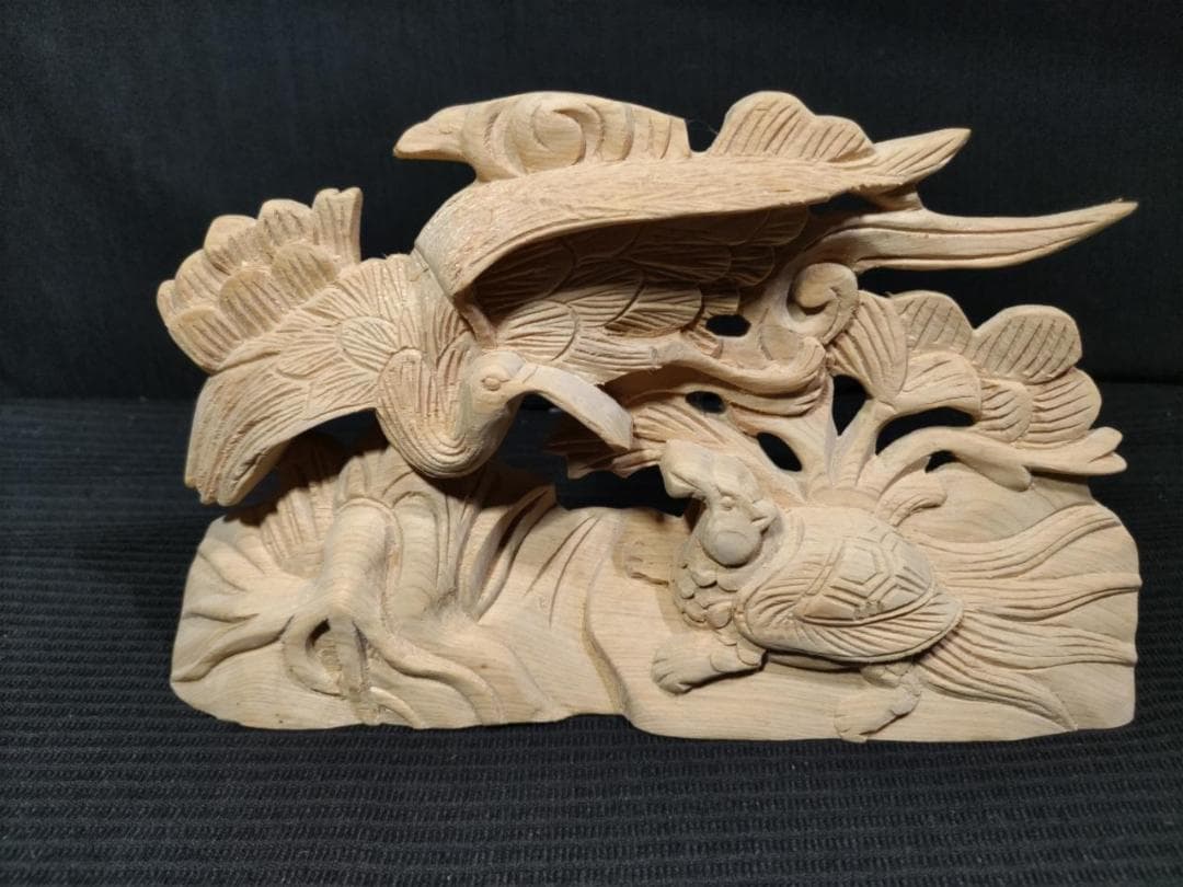 ★最終品です！【鶴亀】山車、お宮、蟇股、神輿彫刻　幅25ｃｍ（かえるまた）