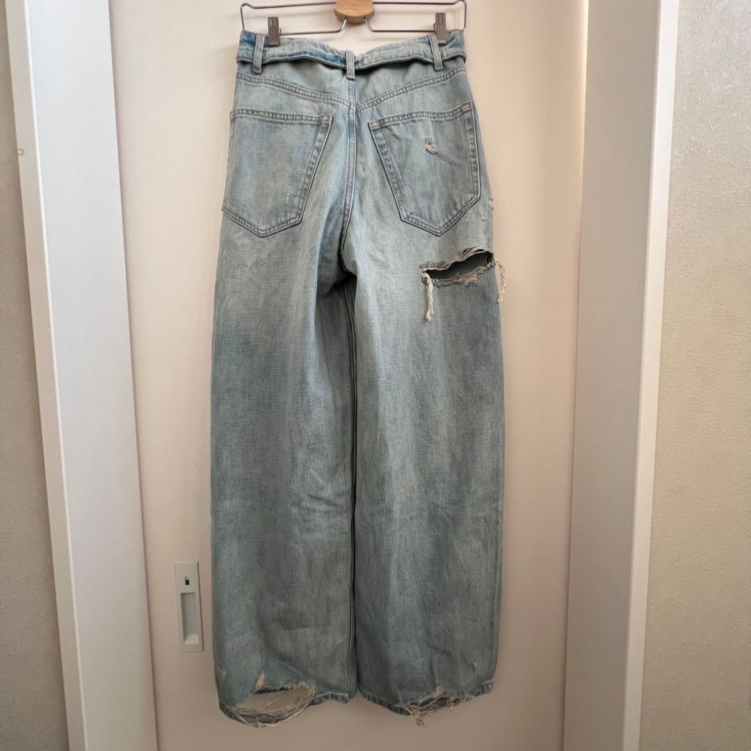 新品 ZARA TRF 折り返しウエスト デニム ライトブルー 34 完売品