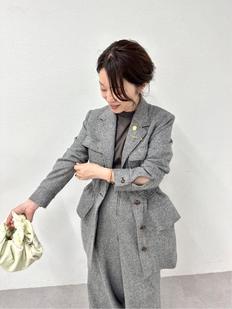 【美品】WhimGazette ウールサファリジャケット　くるみボタン　グレー