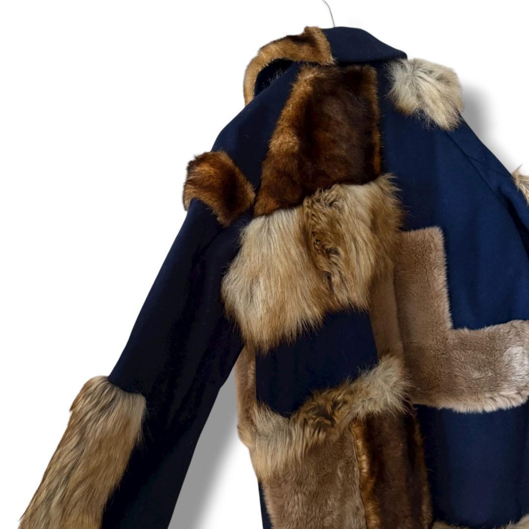 美品 kolor ハイブリット フェイクファー パッチワーク ウールコート