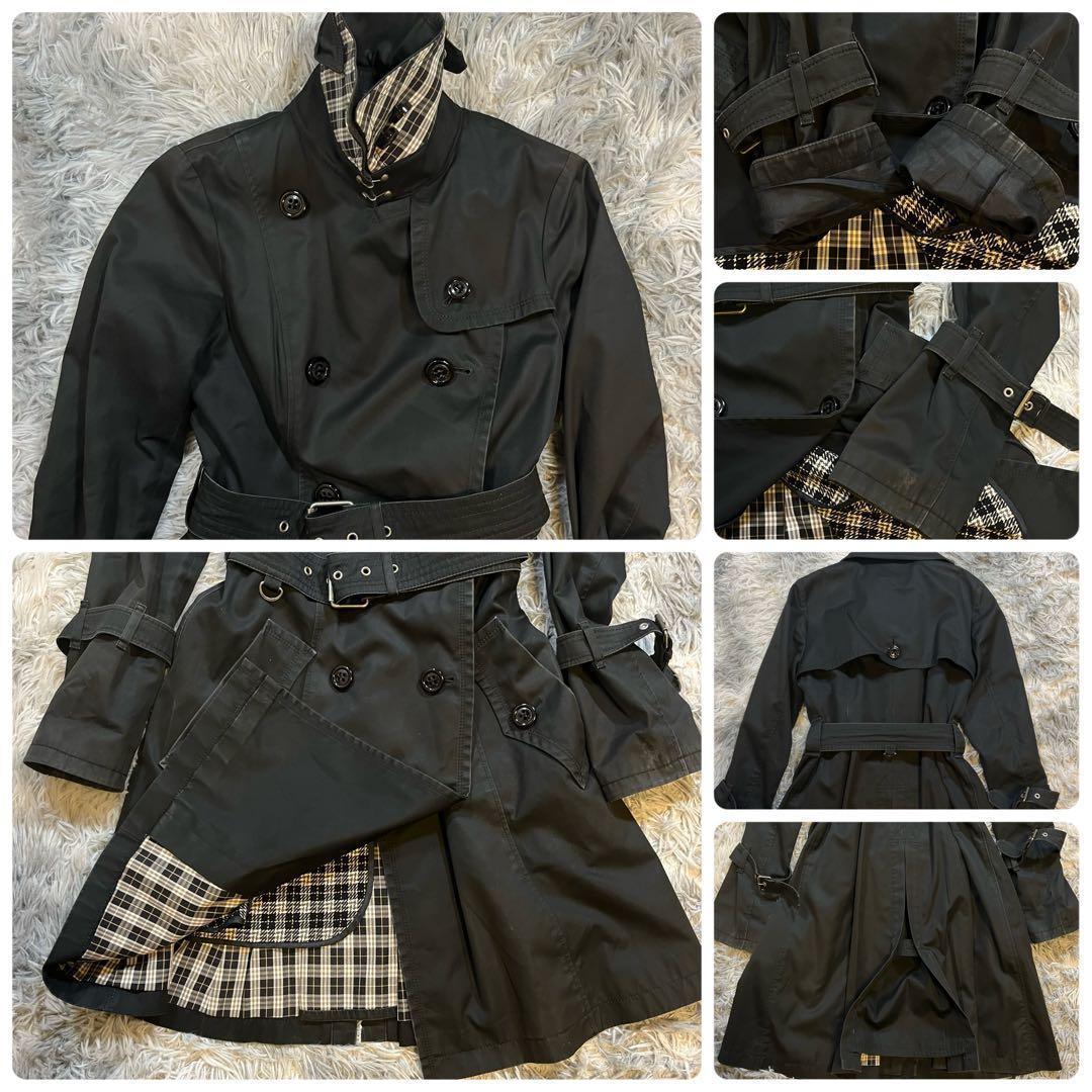 極美品 バーバリー ブルーレーベル ノバチェック トレンチコートブラック Ｓ