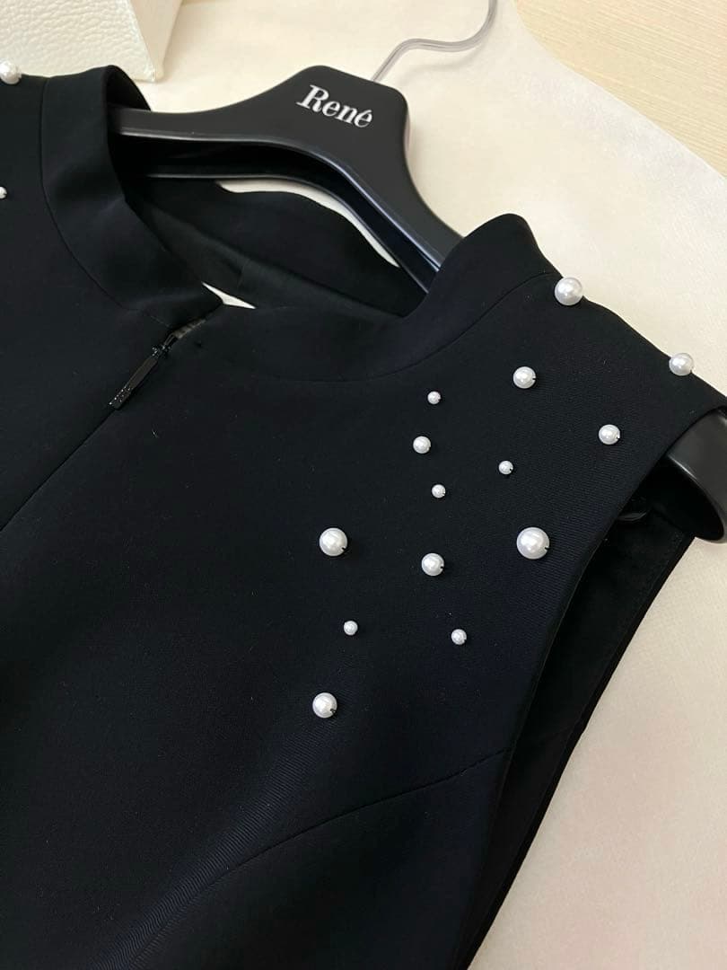 Rene♡ルネ♡パールフロントジップワンピース♡ブラック♡38入学式卒業式