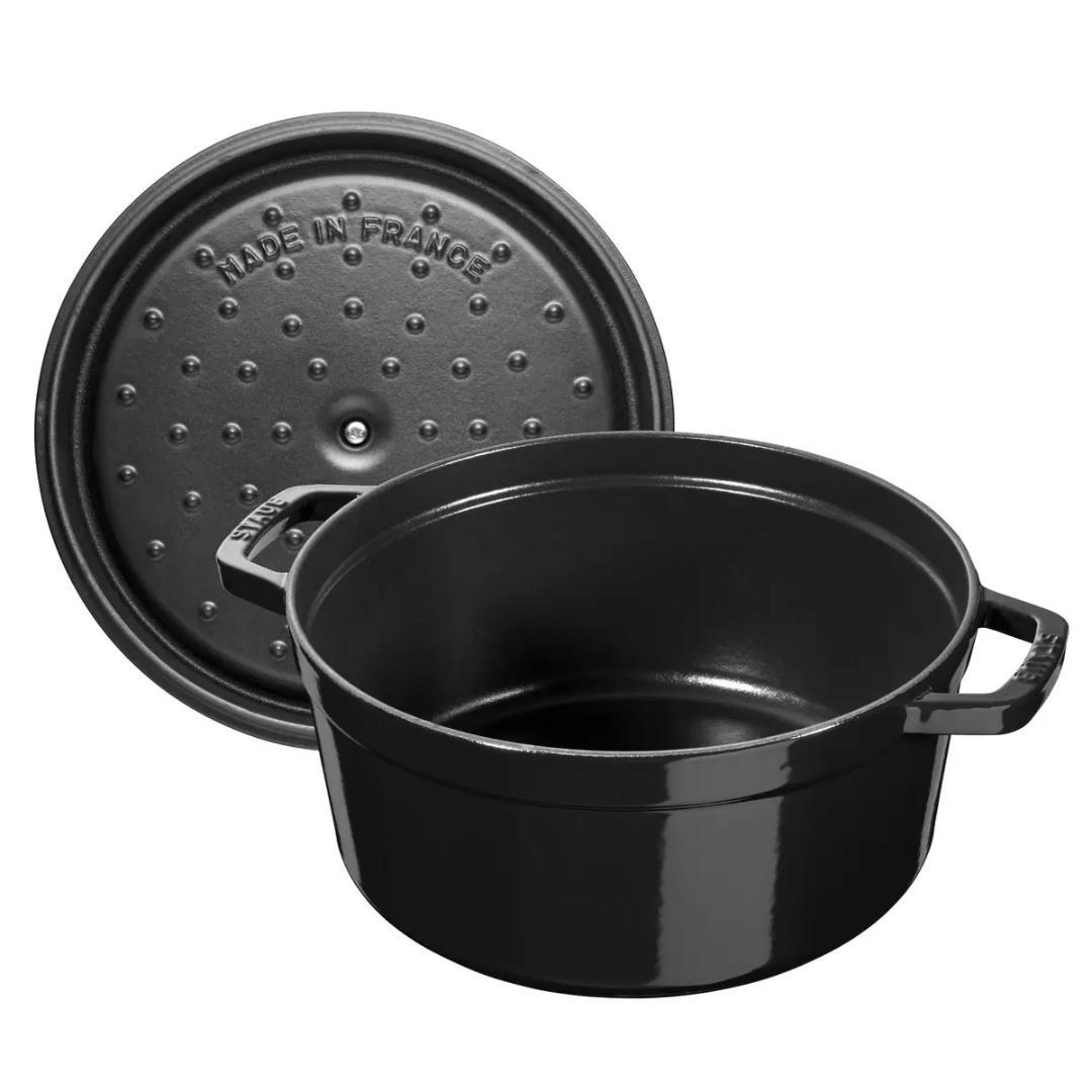 STAUB ラウンドココット22cm 2.6L シャイニーブラック/真鍮製取っ手