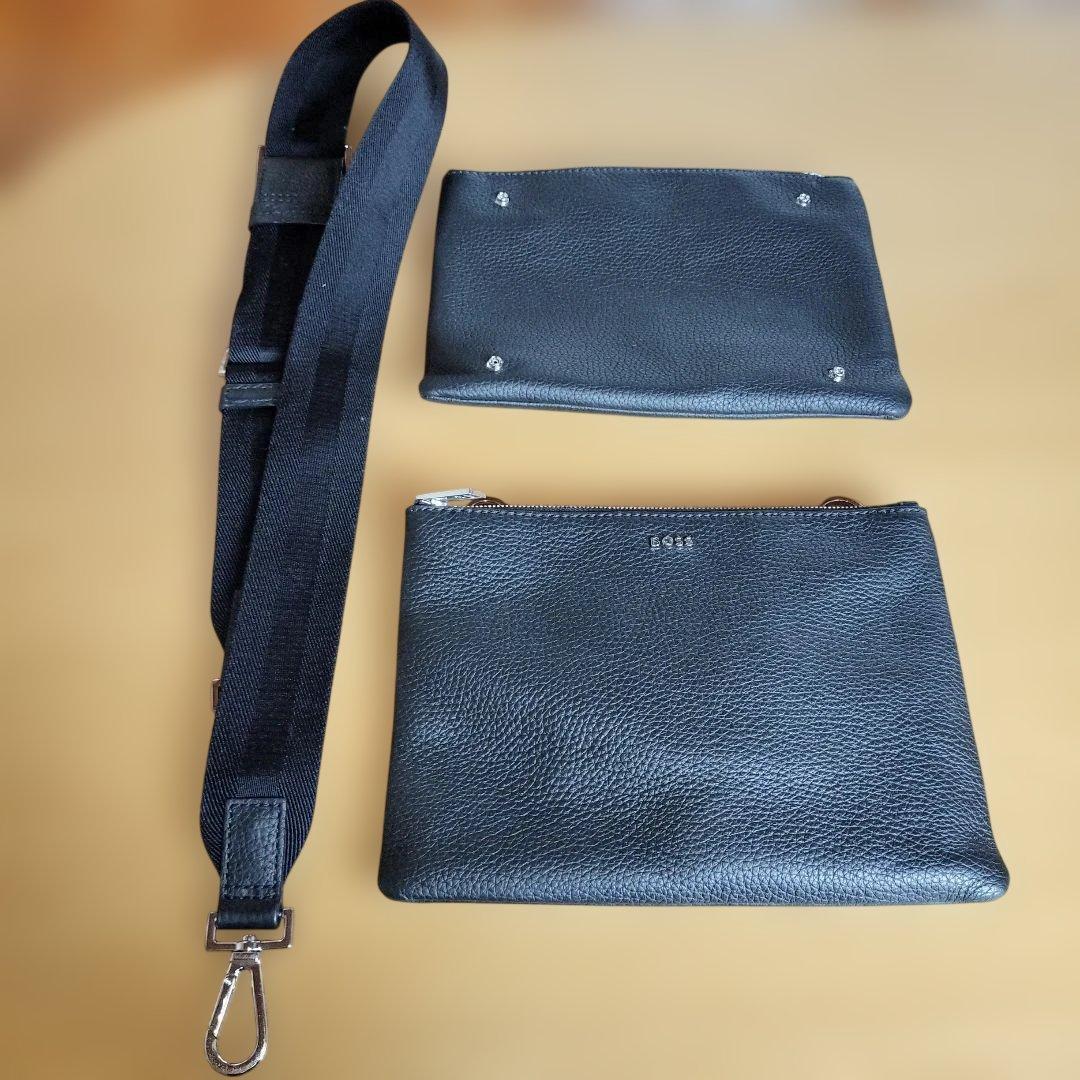 BOSS 黒 レザー ショルダーバッグ