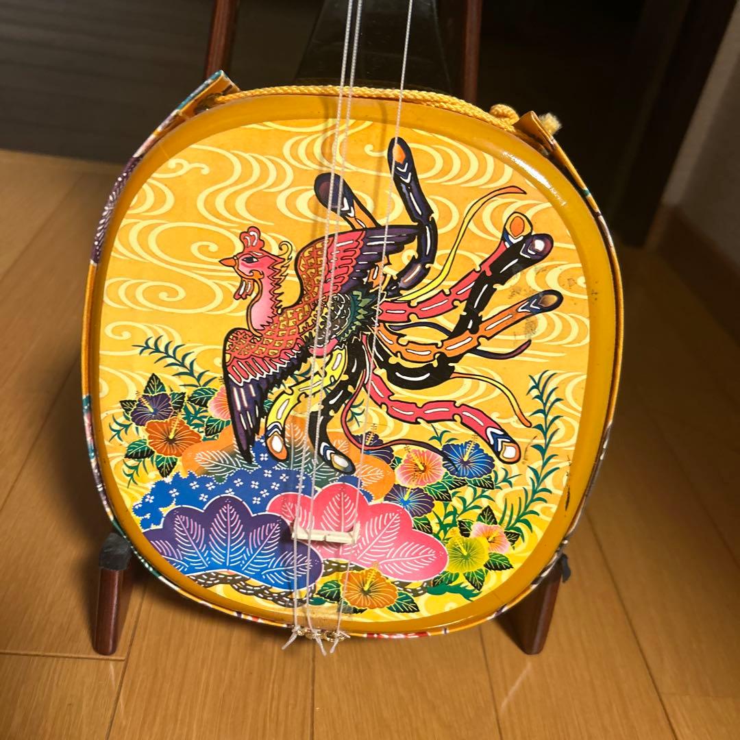 三線 鳳凰デザイン 木製 3弦