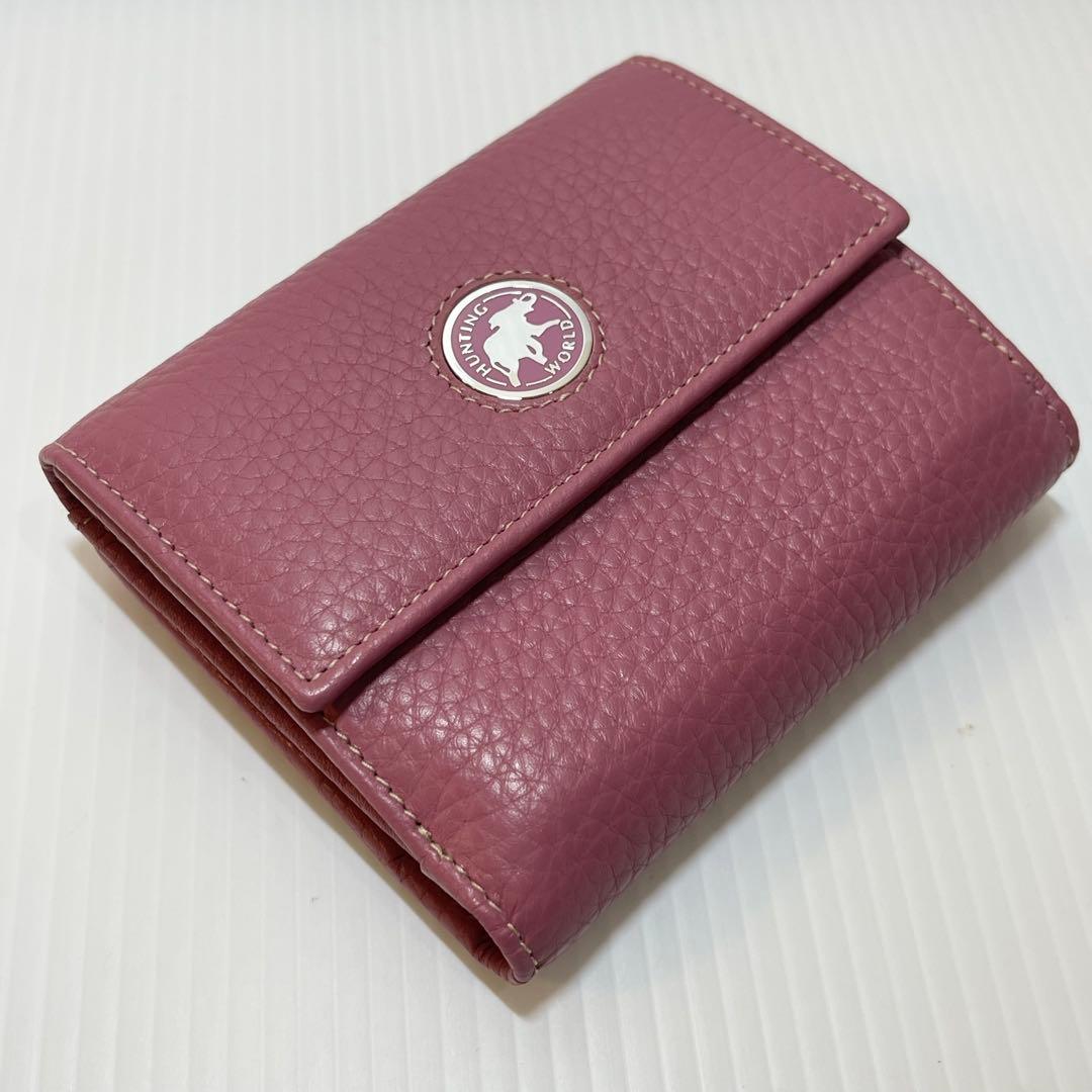 新品保管品【HUNTINGWORLD ハンティングワールド】三つ折り財布 ピンク