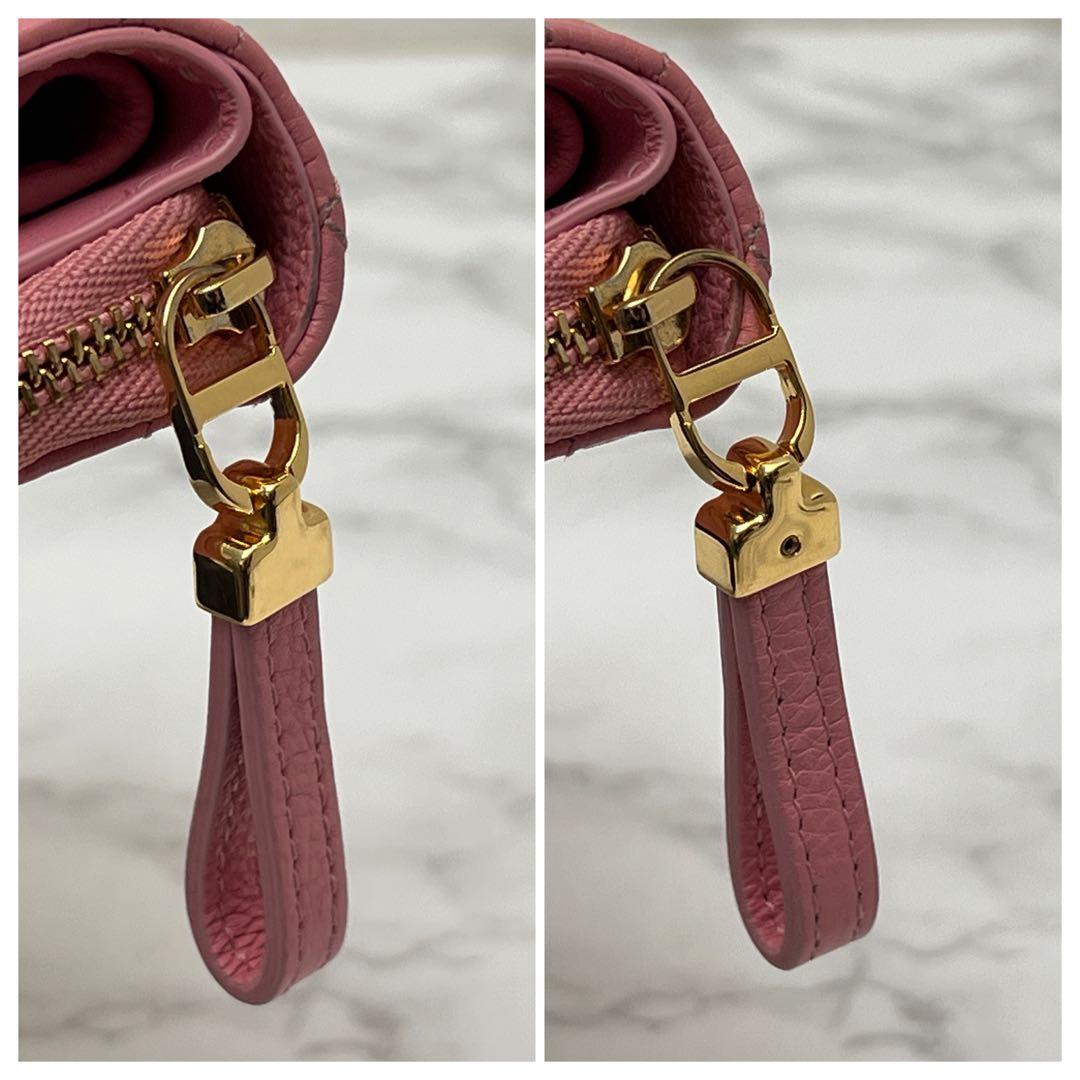 極美品 ディオール カロ スカーレット ウォレット 折り財布 ピンク Dior