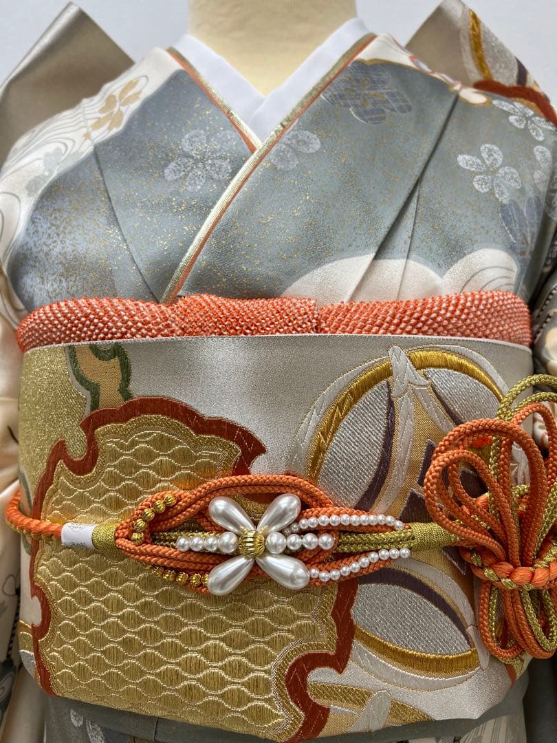 振り袖　フルセット　長襦袢　金彩加工　刺繍入り　白　桜　梅　成人式　839