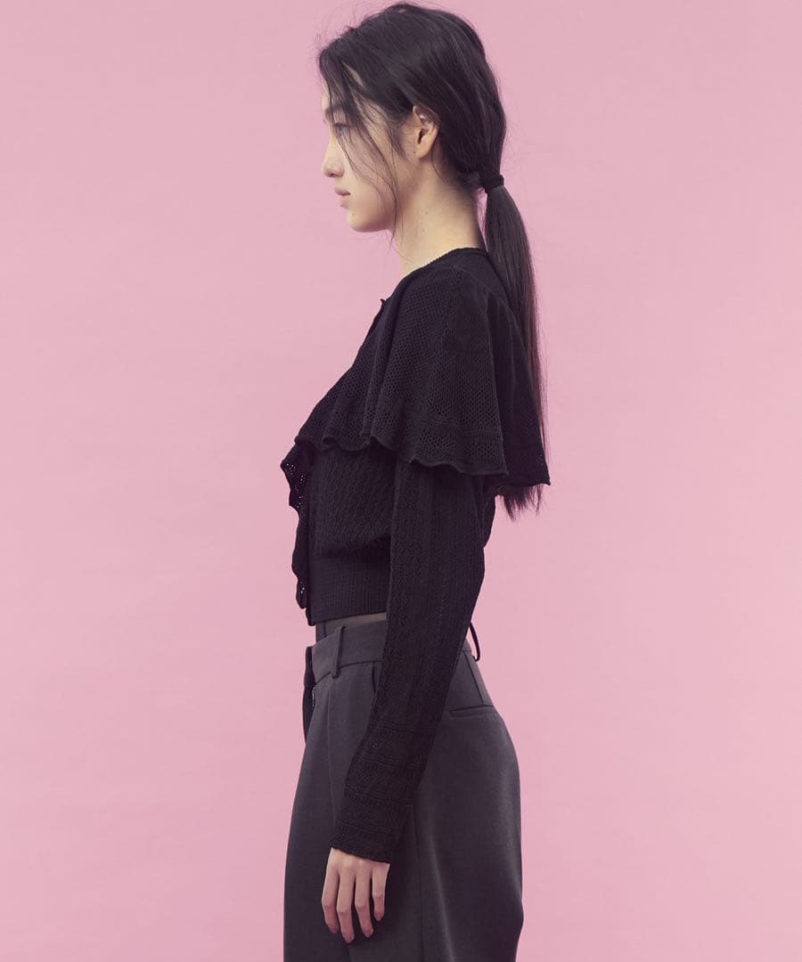 美品 25AW FETICO レース ニット ケープ カーディガン 36 黒