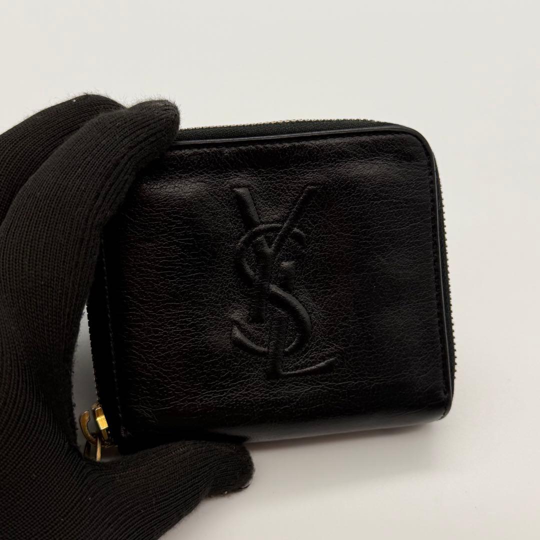 イヴサンローラン　折り財布　YSL ゴールド金具　レザー　ブラック