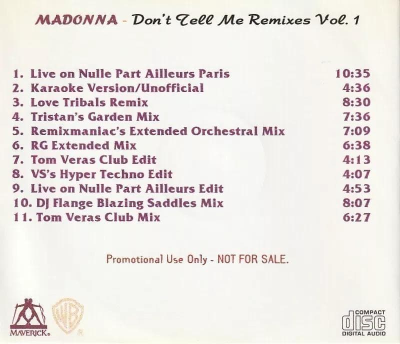 MADONNA　Don't Tell Me REMIXES 1　リミックス集CD