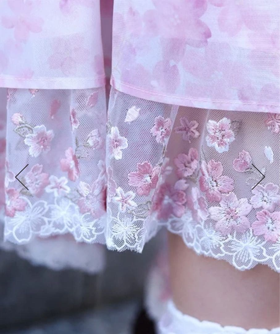 axes femme 桜レース×桜柄スカート 刺繍 生成り Fサイズ