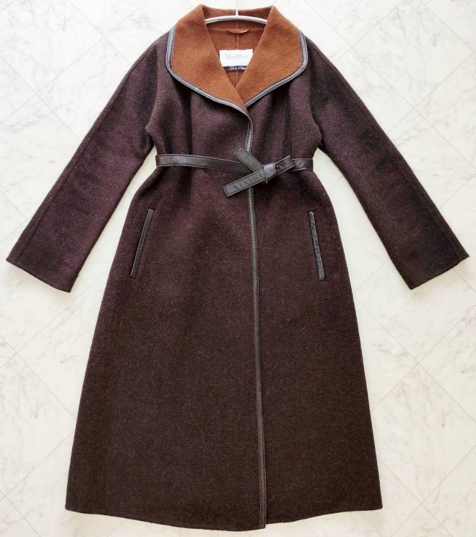 Maxmara クチートアマーノ レザー パイピング ロング コート