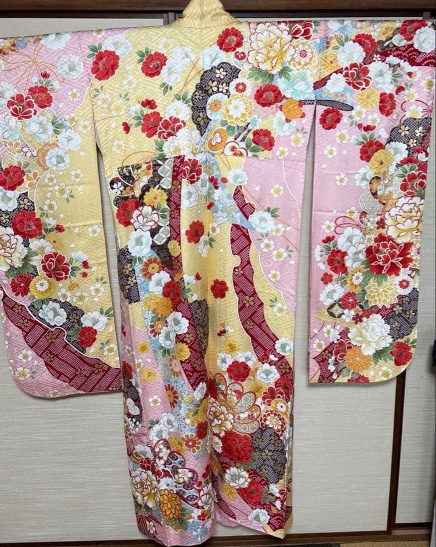 ピンク 華文 牡丹 菊 振袖 身丈151