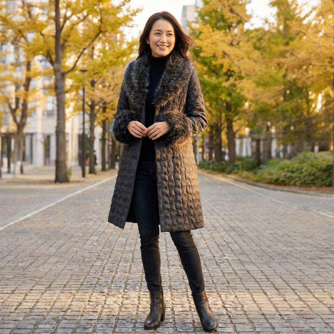 美品♪jun ashida ファー付きキルティングコート ウールカシミヤ