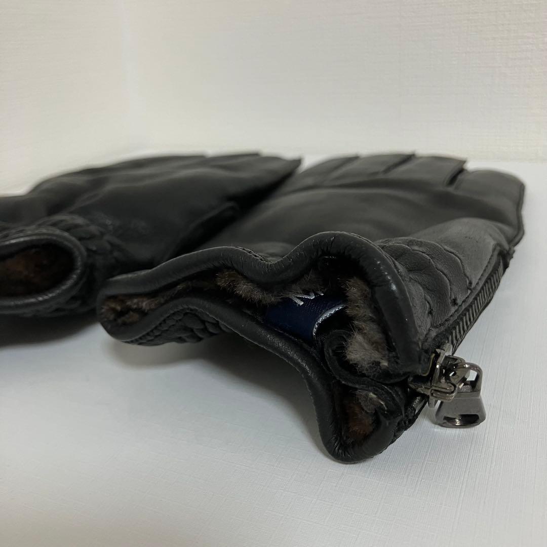 美品❤️MEROLA イタリア製 本革×カシミヤ100% メンズ手袋 ジッパー付
