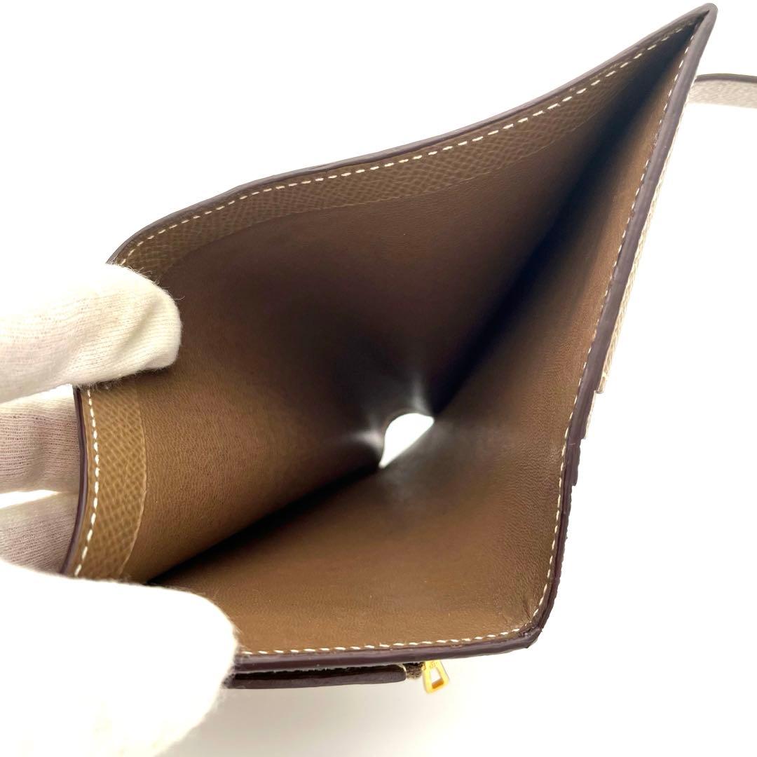 エルメス 折り財布 ベアンコンパクト エトゥープ ゴールド金具　グレージュ