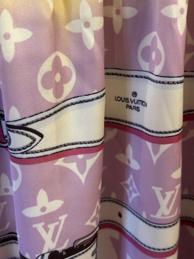 #美品Louis Vuitton フリル付きモノグラムひざ丈ワンピース#L