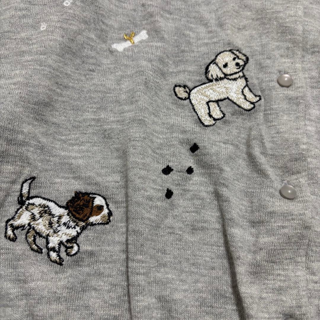 新品　フランシュリッペ　グレー　カーディガン　犬　刺繍　愛犬家　綿　ニット　薄手