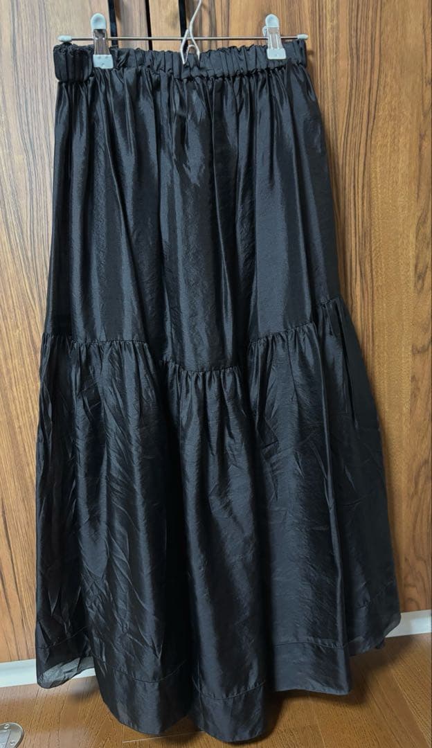 美品 ブラミンク シルクギャザースカート 36 ブラック ドゥロワー