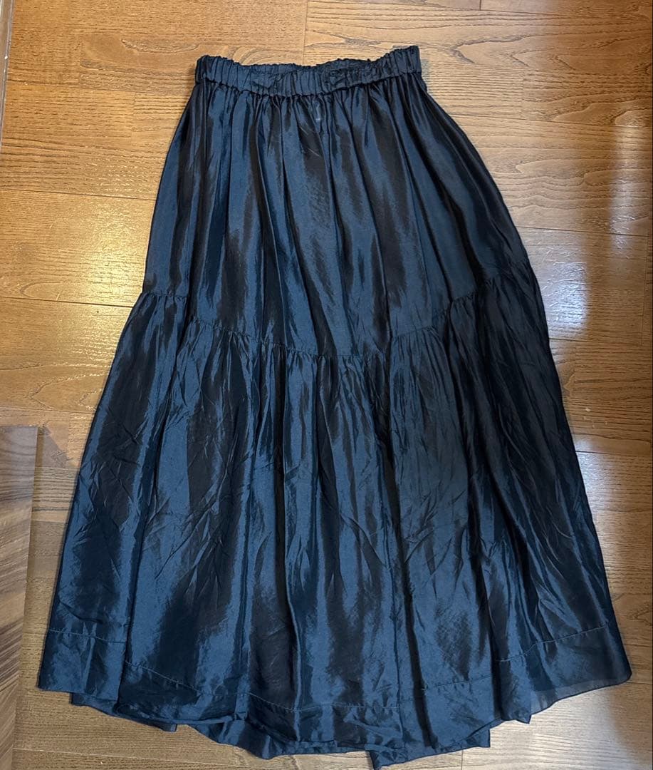 美品 ブラミンク シルクギャザースカート 36 ブラック ドゥロワー