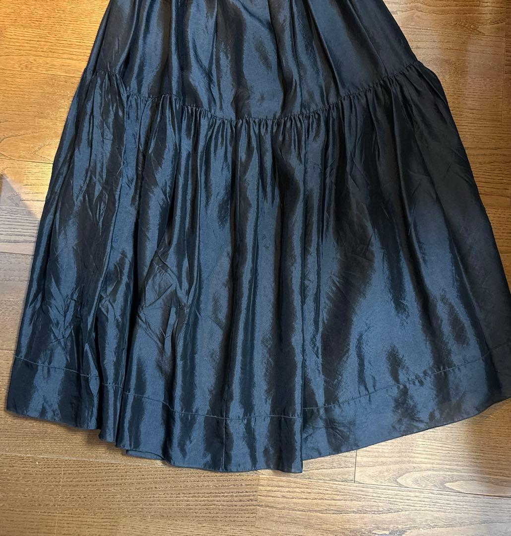 美品 ブラミンク シルクギャザースカート 36 ブラック ドゥロワー