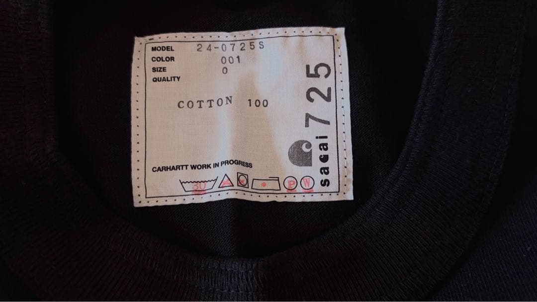 sacai carhartt コラボ　Tシャツ　ブラック　サイズ0