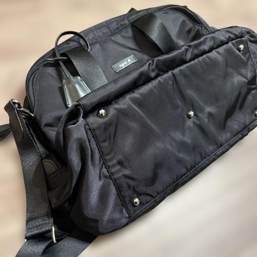 美品【agnesb.】2way ボストン ショルダーバッグ　ブラック 南京錠鍵付