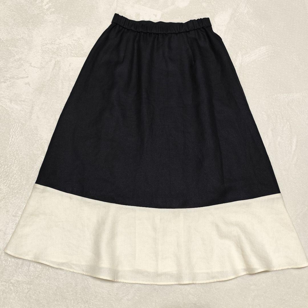 美品 GRACE Class バイカラージップスカート ネイビー 金ボタン 38